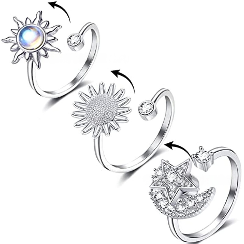 Rotatable Fidget Spinner Ring Womens Open Adjustable Anxiety Relief Rings